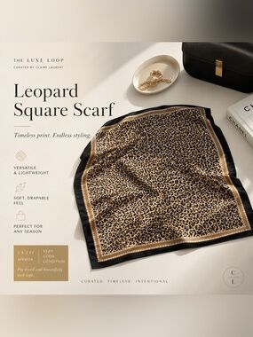 Leopard Print Square Scarf - Black & Tan